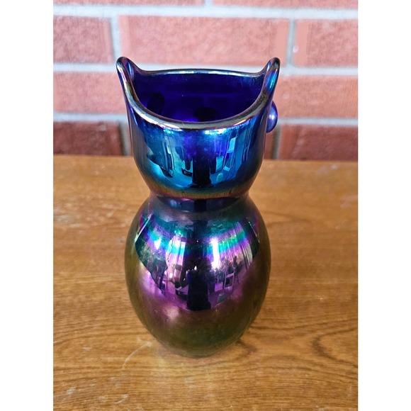 Gibson Cobalt Blue Carnival Glass Owl Vase - Picture 7 of 9